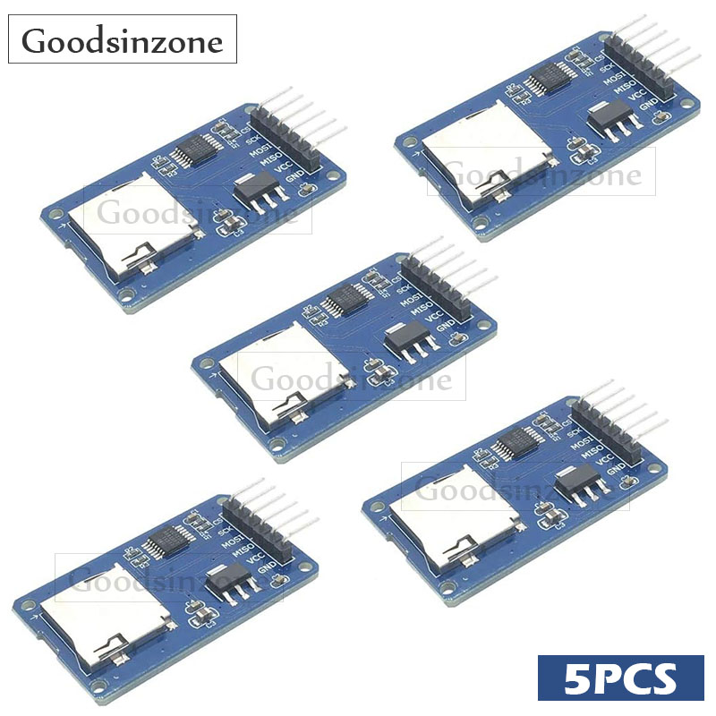 Sd Card Module Spi - โมดูลเครื่องอ่านการ์ดไมโครเอสดี 5 แพ็คสำหรับอาร์ดูโน่ -อินเทอร์เฟซ SPI พร้อมตัวเปลี่ยนระดับ,