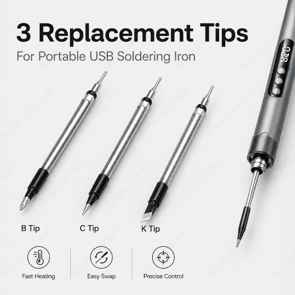 Flux Pen Electronics - หัวแร้งบัดกรี USB แบบเปลี่ยนได้ 1/3 ชิ้น หัวทำความร้อน